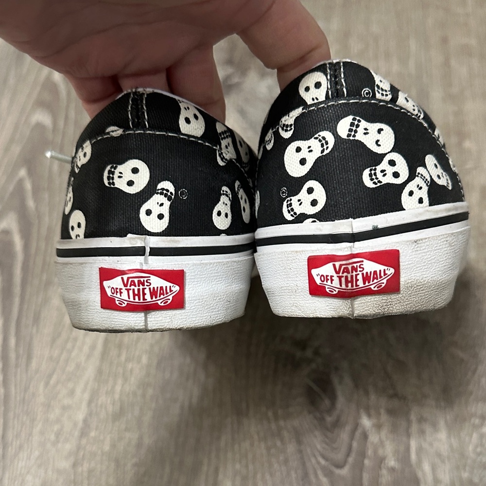 Vans Black Canvas Sneakers with White Skull Print - Picture 2 of 5